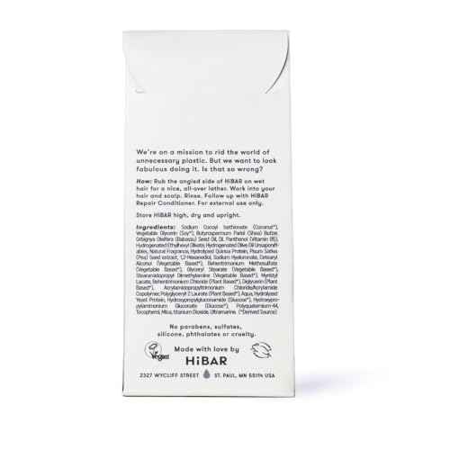 HIBAR - Repair Shampoo Bar - For Damaged, Broken, Brittle Hair - Restore & Nourish - With Quinoa Protein & Jojoba Oil - Plastic-Free - Soap, Paraben & Sulfate-Free - Color Safe & Vegan -1 Solid Bar