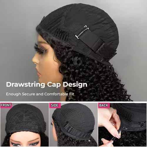 Kinky Curly Half Wig Human Hair 200 Density 3 In 1 Seamless Flip Over Half Wigs Wear Go Glueless Wigs Human Hair for Women Curly Half Wig Human Hair Drawstring Headband Wig Beginner Friendly 18 Inch