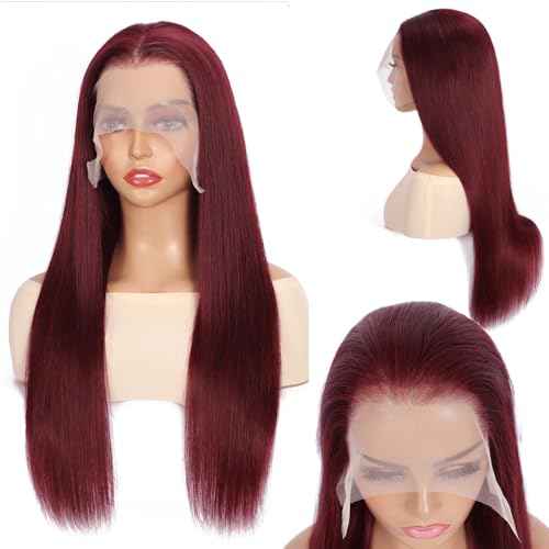 99J Burgundy Lace Front Wigs Human Hair 13x6.5 HD Burgundy Colored 250% Density Glueless Straight Wigs Human Hair Pre Plucked with Baby Hair (20 inch)