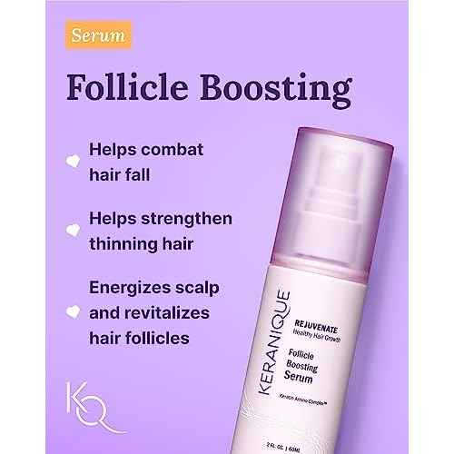 Keranique Hair Products Set for Thinning Hair - Volumizing Shampoo, Conditioner, Follicle Booster Serum, Spray for Fine Texture Boost, and Keratin Repair for Women
