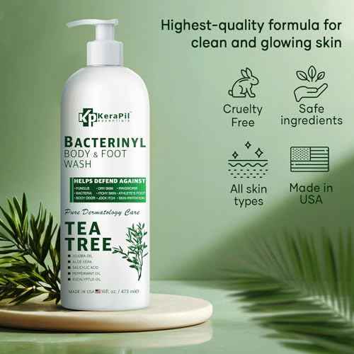 Bacterinyl Tea Tree Oil Body Wash - Antibacterial & Antifungal Support for Ringworm, Body Odors, Athlete¡¯s Foot & Acne, Helps Soothe Itchy, Dry Skin - Made in USA (16 fl oz)