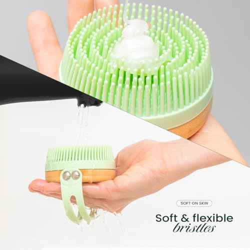 Apex Peak Silicone Body Scrubber - Exfoliating Shower Brush with Bamboo Handle for Men & Women