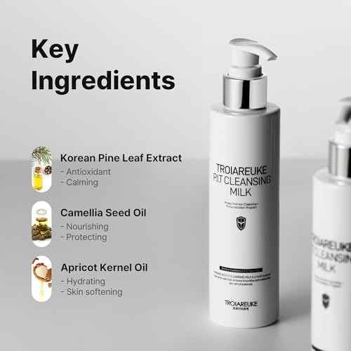 TROIAREUKE PIT Cleansing Milk I Deep Cleansing Daily Facial Cleanser for All Skin Types, Dry, Hydrating Face Mask with Antioxidants, Vitamins, Moisturize Korean Aesthetic Skin Care 6.08 fl oz