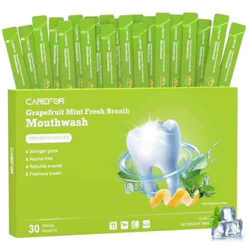 Travel Size Mouthwash Packets ? Individual Mini, Alcohol & Fluoride Free, Grapefruit Mint Flavor, Mouthwash to Go for On-The-Go Freshness, Bulk Packets 0.41 Fl Oz(Pack of 30)