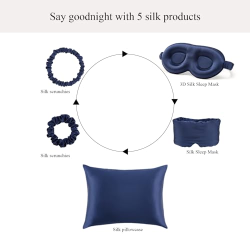 Jadebeads 6Pcs Silk Scrunchies for Women and Girls in Navy Blue - 100% Pure 22Momme Mulberry Silk Small Hair Ties - Hair Sleep No Damage