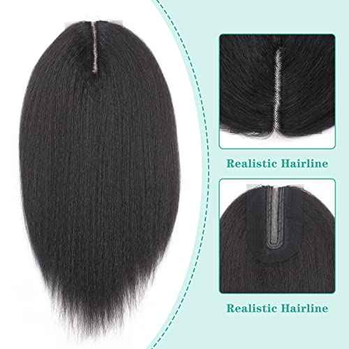 HANNE Kinky Straight Bundles with Lace Closure Yaki Long Straight Hair Bundle for Black Women Heat Resistant 3 Bundles with Closure Hair Extensions (18 20 22 Black)