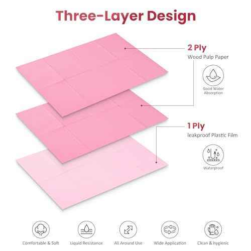 Etercycle Disposable Nail Mats - 50Pcs Fordable Nail Art Table Mats for Table Acrylic Nail Practice Sheet, 3 Ply Waterproof 13" X 18" Clean Pads Nail Art Accessories (Pink)