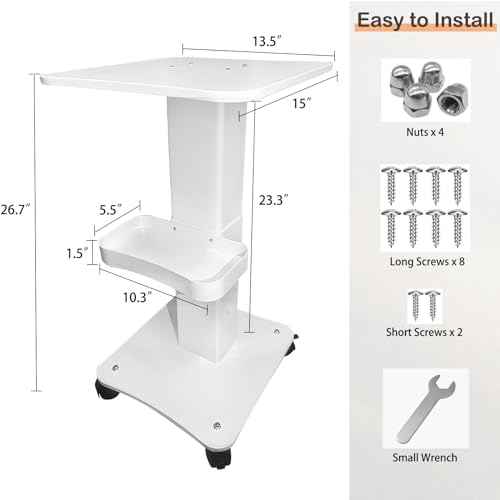 Esthetician Cart, 3 Tier Beauty Rolling Trolley with Rotation Wheels, Aluminum Alloy Tray Rolling Cart for Hair Salon, Spa Salon Beauty Machine Storage