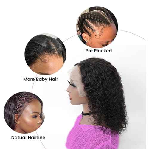 Curly Bob Wig Human Hair 13X4 Water Wave Lace Front Wig Human Hair Pre Plucked 250% Density Curly Bob Wigs for Women Natural Color 14 Inch¡¦