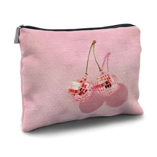 Likjad Cherry Makeup Bag - Preppy Hot Pink Disco Ball Gift for Women, Teachers, Teen Girls, and Sisters