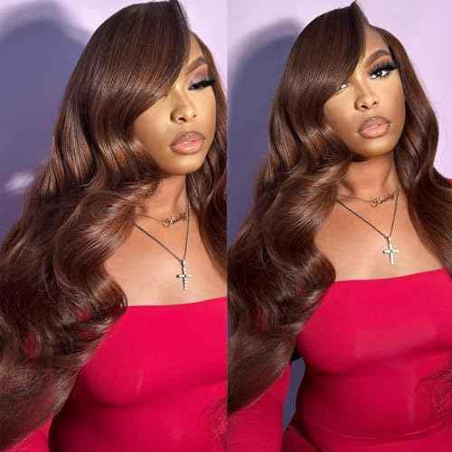 250 Density Body Wave Chocolate Brown Wig, 13x6 Lace Front Wigs Human Hair Pre Plucked, 100% Real Human Hair 4# Brown Wig for Women 20 Inch