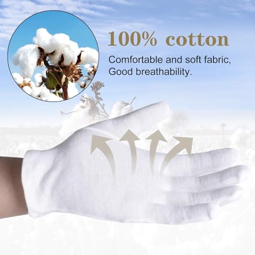 100% Cotton Women's Gloves - 10 Pairs, White, Dry Hands Eczema - Serving - Archival Coin Jewelry Inspection