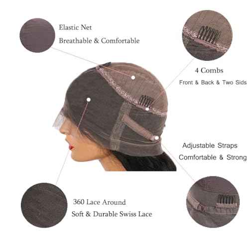 Body Wave 360 Lace Front Wigs Human Hair Pre Plucked Lace Frontal Wigs with Baby Hair for Black Women Natural Black (24 Inch)
