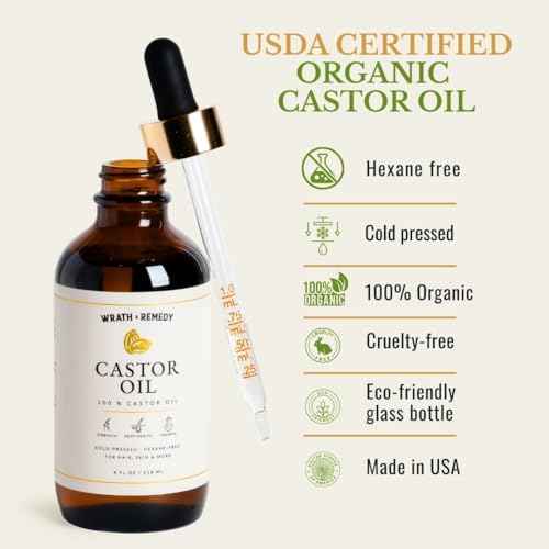 Castor Oil Organic Hexane Free ? USDA Certified, 100% Pure Cold Pressed Organic Castor Oil for Hair Growth & Strength, Fuller Lashes & Eyebrows, Hydrated & Rejuvenated Skin (Finest Glass Bottle, 4OZ)