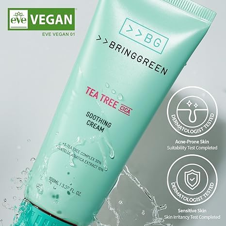 BRING GREEN Tea Tree Cica Soothing Cream Plus 100ml Korean Skin care (Pack of 2)