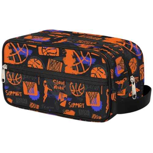 Travel Toiletry Bag for Boys Kids, Basketball Waterproof Hanging Dopp Kit for Men, Shaving Bag with Large Capacity for Travel, Sports, Shower