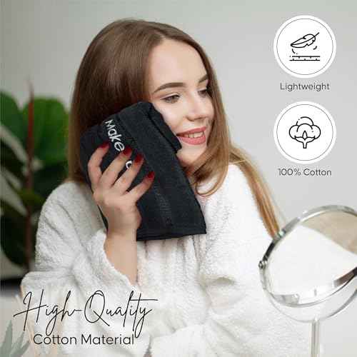 Makeup Towels - Pack of 6 - Soft Cotton Wash Cloths for Face & Makeup Removal, Airbnb Essentials for Hosts, Luxury Washcloths (13x13 Inches. Black)