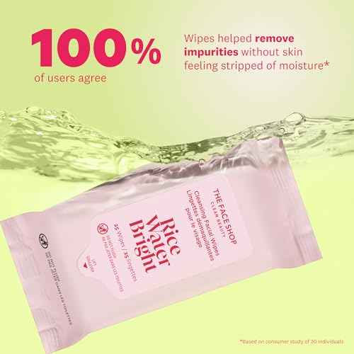 THE FACE SHOP X GLAMZILLA Rice Water Bright Cleansing Wipes On-the-Go Bundle for Face, Moisturizing, Infused with Rice Extract, Cleansing Facial Wipes, 25 Count (Pack of 3)