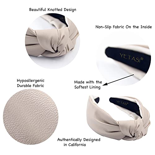 Ivory Warm Stylish Cream Headbands for Women Leather Knotted Headband is a Fashion Head band. Wearable All Day, Beige Headbands for Girls are Top Knot Fashion Designer for Womens Hair