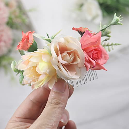 Fangsen Wedding Yucca Gloriosa L Rose Flower Hair Comb Bridal Flower Hair Clip Floral Hair Accessories for Women and Girls (Ivory)