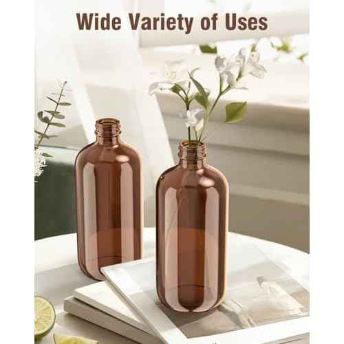 Glass Spray Bottle, Amber Glass Spray Bottle Set & Accessories Refillable for Plants Window Cleaners Aromatherapy Facial Hydration Watering Flowers Hair Care (2 Pack/8 oz) (Amber)