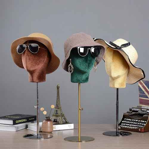 CHADWICK Mannequin Head Stand for Hat and Wig Display, Pinnable Wig Head Stand, Velvet Manikin Head Block with Retractable Metal Base, 21 Inch Wig Stand for Styling and Display, Height 18-23 Inches
