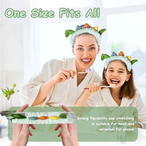 Funny Dinosaur Headband Cute Animal Cat Duck Frog Dinosaur Snail Kawaii Spa Headband Hair Accessories for Washing Face Shower Sports Beauty Skincare (Style 19)