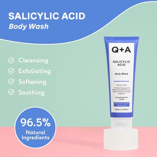 Q+A Salicylic Acid Body Wash (250ml), Sensitive Shower Gel, Body Care, Shower Gel with Green Tea Extract and BHA, Gently Exfoliates, Smoothes, and Softens the skin