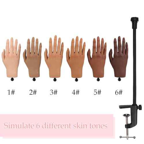 Nail Pratice Training Hand for Acrylic Nails with Stand Bracket,Soft Silicone Maniquin Hand, Flexible Bendable Nail Practice Fake Hand for Nails Art Practice Tool