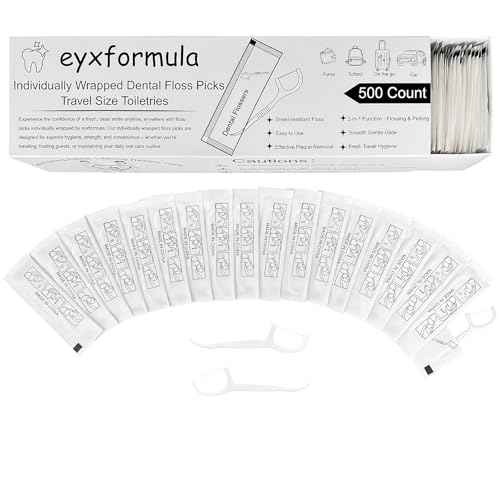 Eyxformula 500 Count Individually Wrapped Floss Picks, Disposable Mini Travel Size Dental Flossers, Bulk Individual Floss Sticks for Hotel Office Car Guest Bathroom On-The-Go Oral Care Teeth Clean