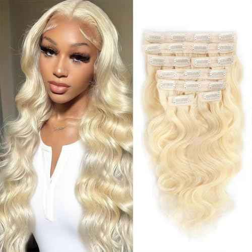 Clip in Hair Extensions Real Human Hair 28 Inch Blonde Body Wave Clip in Hair Extensions 100% Brazilian Remy Human Hair Extension for Women 8pcs 110g Per Set with 20 Clips Double Weft