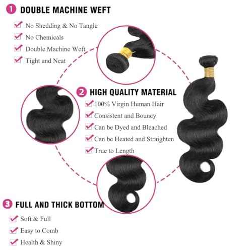Human Hair Bundles Body Wave Bundles Brazilian Virgin Body Wave 3 Bundles 14 16 18inch 300g Natural Black 100% Unprocessed Virgin Brazilian Body Wavy Human Hair Weave Bundles