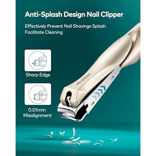 MR.GREEN Nail Clippers, 3PCS Nail Clipper Set with Anti Splash Fingernail Clipper and Ear Pick, Professional Nail Clippers for Men and Women, Stainless Steel Nail Cutter with Leather Case (Green)