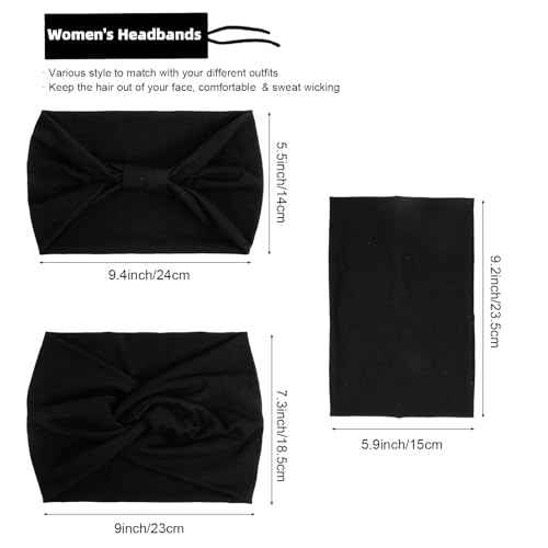 Wide Headbands for Women Black Stylish Head Wraps Multi Styles, Fashion Non Slip Head Bands for Women's Hair Thick Hairbands Extra Large African Sport Yoga Turban Headband Hair Accessories, 3 Packs