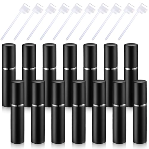 Boao 14 Pcs 5ml Travel Perfume Atomizer Mini Refillable Spray Perfume Bottle Portable with 10 Pcs Refill Pump Dispenser Pump Transfer Tool for Outgoing Traveling(Black)