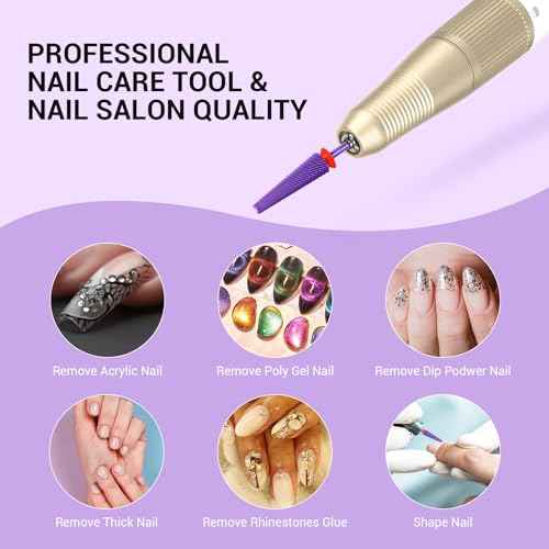 MelodySusie Super Long 5 in 1 Nail Drill Bits, 3/32'' Carbide Tungsten Bits, Suitable for Manicure Pedicure Cuticle Gel Polishing, Professional Advanced Bits, Purple, Series Bit-X, Fine
