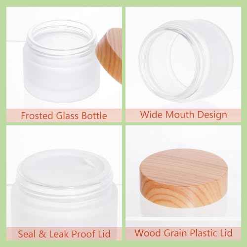 6Pcs Glass Cosmetic Containers with Wood Grain Lid Refillable Cosmetic Jar Frosted Glass Cream Container with Leak-proof Lid Empty Makeup Jar for Lotions,Creams,Scrub Cream,Home,Travel(30ml)