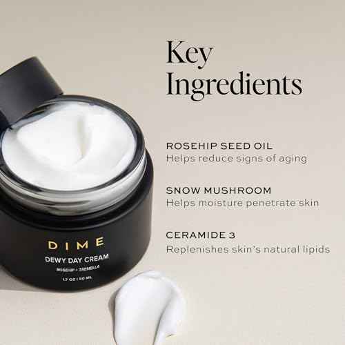 DIME Beauty Dewy Day Cream, Morning Face Moisturizer with Rosehip Oil and Tremella Snow Mushroom, 1.7 oz / 50 ml