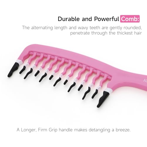 Big Hair Tools Extra Large Wide Tooth Comb for Thick, Curly, Wavy or Long Hair - Frizz-Free Detangling Shower Comb - Big Hair Comb and Microfiber Scrunchie