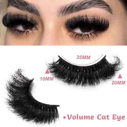 Mink Lashes Fluffy 20mm Volume False Eyelashes 8D Cat Eye Strip Lashes D Curl 14 Pairs Dramatic Soft Eyelash 25mm Big Long Lash Strips Lashes Pack That Look Like Extensions Faux Mink Lashes
