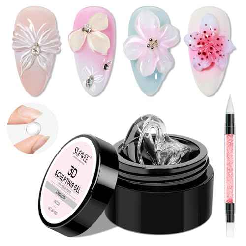 3D Gel for Nail Art, Clear Sculpting Solid Hard Gel for Nails Non-Sticky for Carving Building Extension with Nail Art Pen Home DIY Manicure
