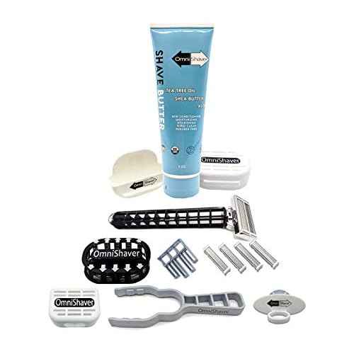 Deluxe Omnishaver Kit - The Fastest Way to Shave Head, Legs, Arms, Body | An Alternative to Disposable Shaving Razors Self Cleans & Strops During Use with Shave Butter & Replacement Cartridges - Black