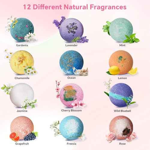Bath Bombs for Women, 12 PCS Bath Set, Natural Bubble Bathbombs with Shea Butter, Dry Skin Moisturizing, Present for Christmas, Birthday, Valentine¡¯s Day for Mom, Wife, Her, Girls