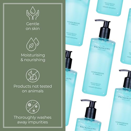 Pecksniff's Hand Wash - Liquid Hand Soap for Soft Skin, Natural, Revitalising, Hydrates and Moisturises, Handcrafted in England, Cruelty Free, Gift of Luxury 480ml/16.2 fl oz (Sandalwood & Vanilla)