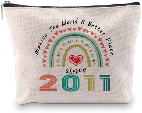 Sweet 13rd Birthday Gifts, Making The World A Better Place Since 2011 Cosmetic Bag, 13 Years Old Birthday Gift, 2011 Makeup Bag Travel Pouch Thirteen Birthday Gifts for Daughter Granddaughter Niece