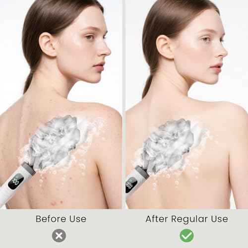 WJX Electric Body Brush with Replaceable Heads ? Rechargeable, Waterproof, 2-Speed Adjustable Back Scrubber for Shower (Miky White