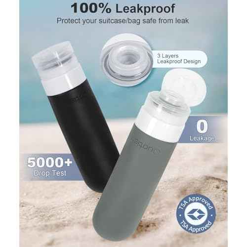 Quatish Travel Bottles for Toiletries 6 Pack, Original Patented Leakproof 3 oz Tsa Approved Travel Size Containers, BPA Free Silicone Shampoo and Conditioner Bottles, Camping Essentials, Black