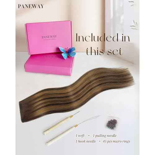 PANEWAY OVO Hair Extensions Real Human Hair Dual Hand Tied Invisible Weft Hair Extensions for Volume & Length Lightweight, Natural-Looking(#P2/8/T2,16Inch)