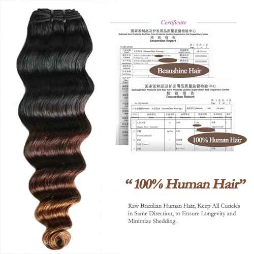 10A Human Hair Bundles With Closure Ombr? Loose deep Wave Bundles (T1B/2/4,14 16 18+14) Ombre Brazilian Raw Human Hair Virgin Remy Loose Wave Hair 3 Tone Black to Brown