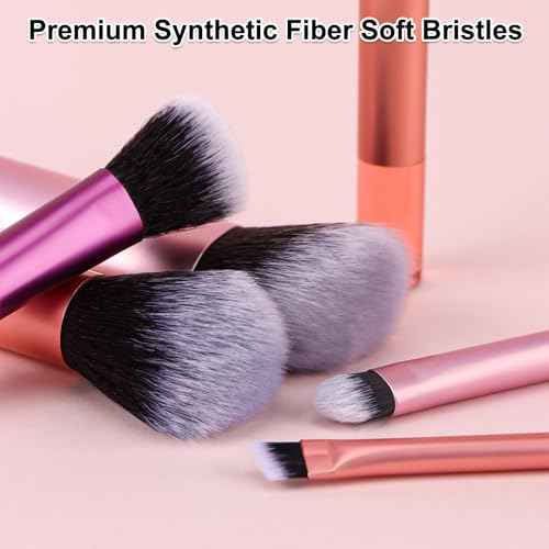 Kingtree Travel Makeup Brush Set, 10Pcs Mini Makeup Brushes with Pouch Portable ON THE GO Makeup Brushes Travel Set, Easy-taken Full Complete Function Cosmetic Brushes for Flawless Makeup Looks